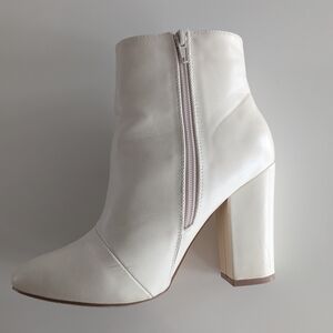 Ivory Block Heel Ankle Booties with Side Zip